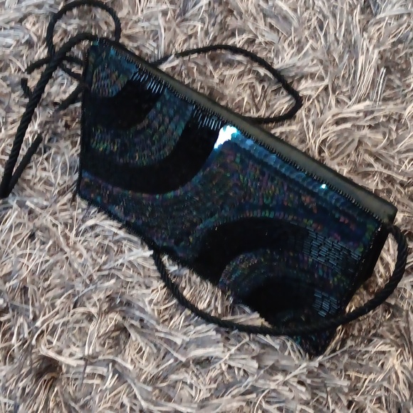 Formal black bead & sequin dress bag 3 pockets - Picture 4 of 5